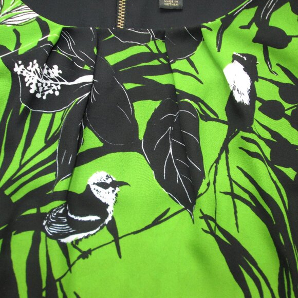 Worthington Green Black White Floral Birds Leaves Blouse Top Tropical Zip sz XL - Picture 6 of 13